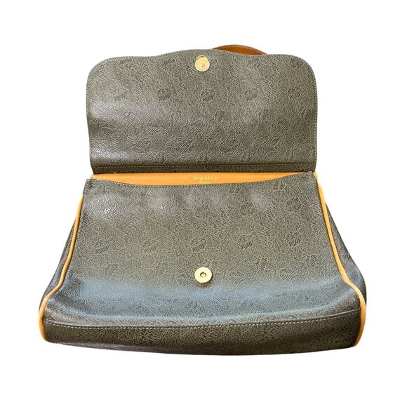 NINA RICCI Leaf Pattern 2-Way Shoulder Hand Bag PVC Leather Green Satchel - Picture 4 of 9